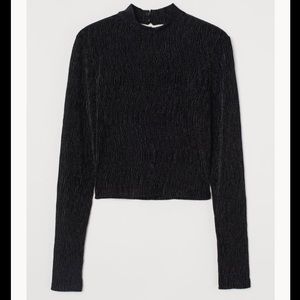 H&M Black Velvet Velour Mock Neck Crop